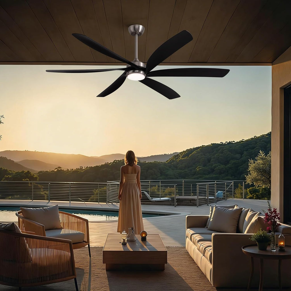 64 Inch Ceiling Fans with Lights,Indoor and Outdoor Modern Ceiling Fans with Lights and Remote,3-Color Light 6-Speed Timing Reversible DC Motor for Bedroom,Living Room,Patio and Kitchen