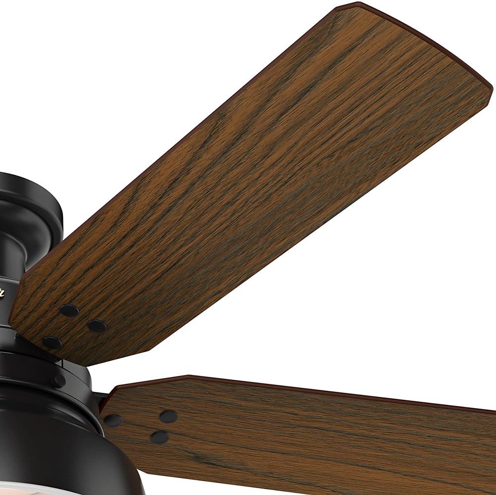 Hunter 52 inch Outdoor or Indoor Ceiling Fan with LED Light - Rustic Ceiling Fan with Pull Chain, For Bedroom, Living Room, or Patio, Low Profile Mount, No Remote - Mill Valley 59310, Matte Black