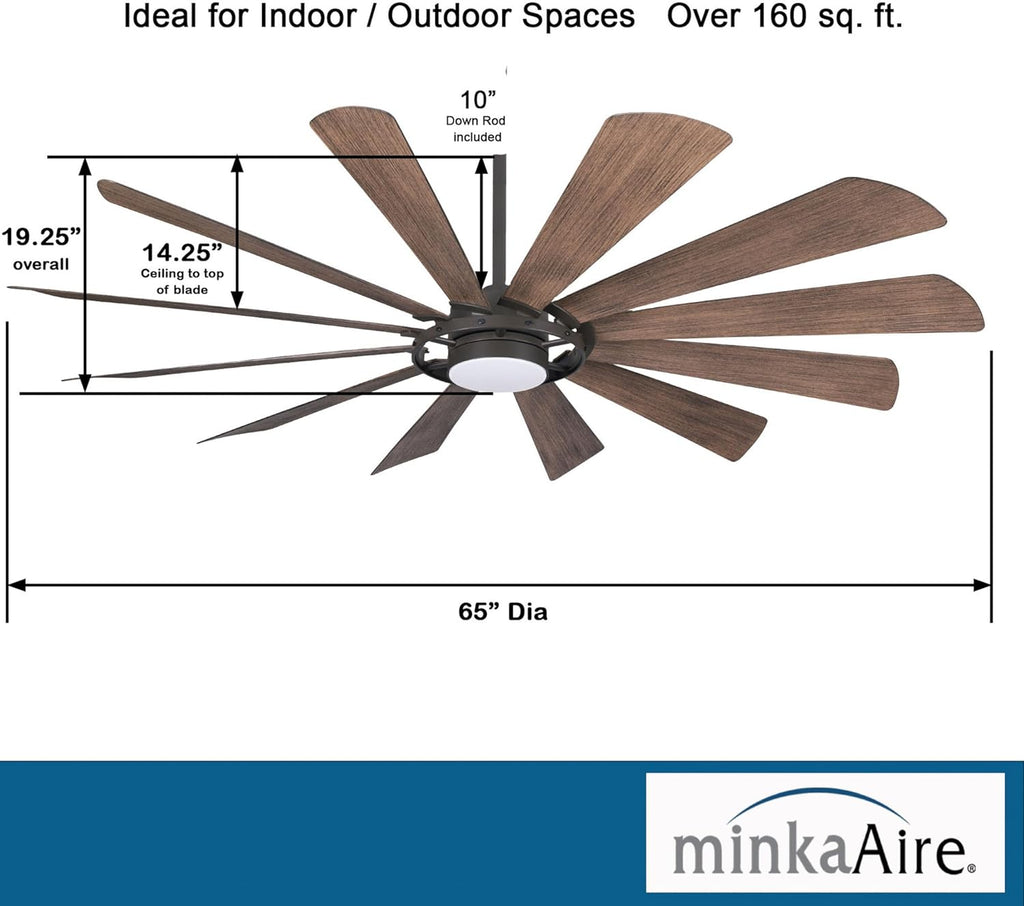 Minka-Aire F870L-ORB 65' Windmolen Outdoor Smart Ceiling Fan with LED Light and Remote Control, Oil Rubbed Bronze