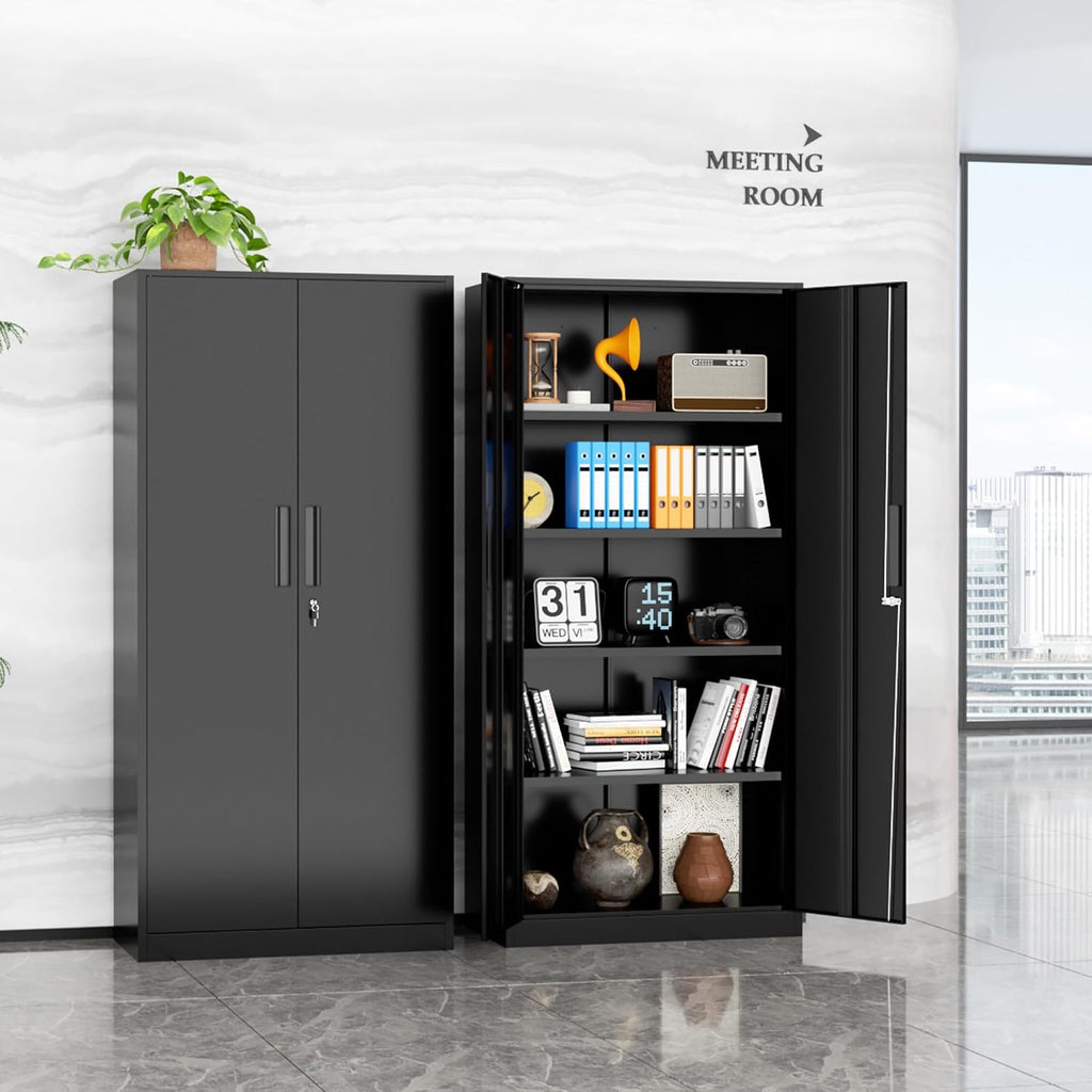Oakcloud Metal Storage Cabinet Tool Organizer, 72' Lockable Garage Storage Tool Cabinets with 2 Doors and 4 Adjustable Shelves, Locking File Cabinet for Office, Home, School (72' Standard-Black)