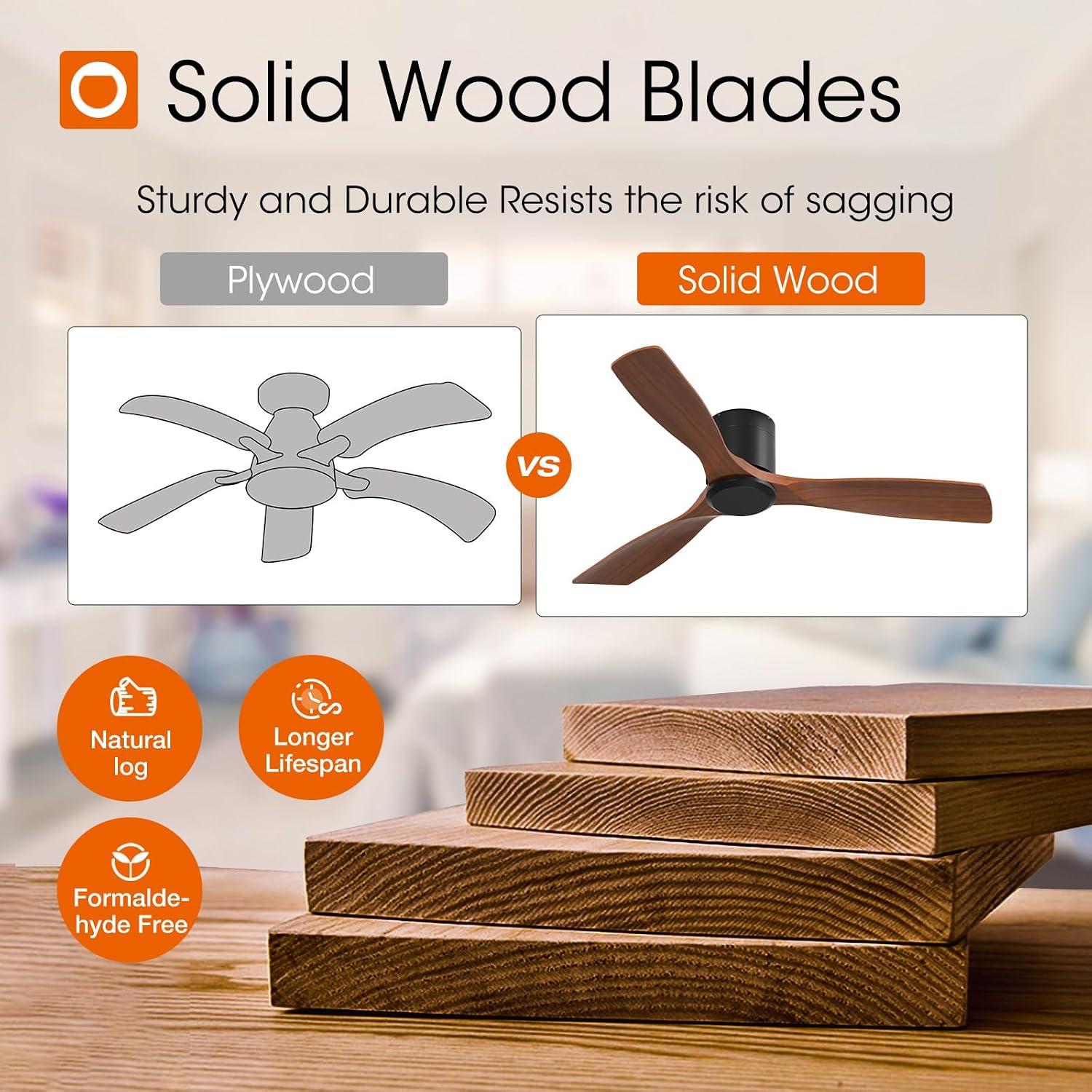 addlon 2 Pack 52 inch Ceiling Fans No Lights, Black Low Profile Ceiling Fan with Remote Control, Flush Mount, Reversible, 3 Wood Blades, 6 Speeds, Noiseless, Wood Ceiling Fan for Indoor/Outdoor Use