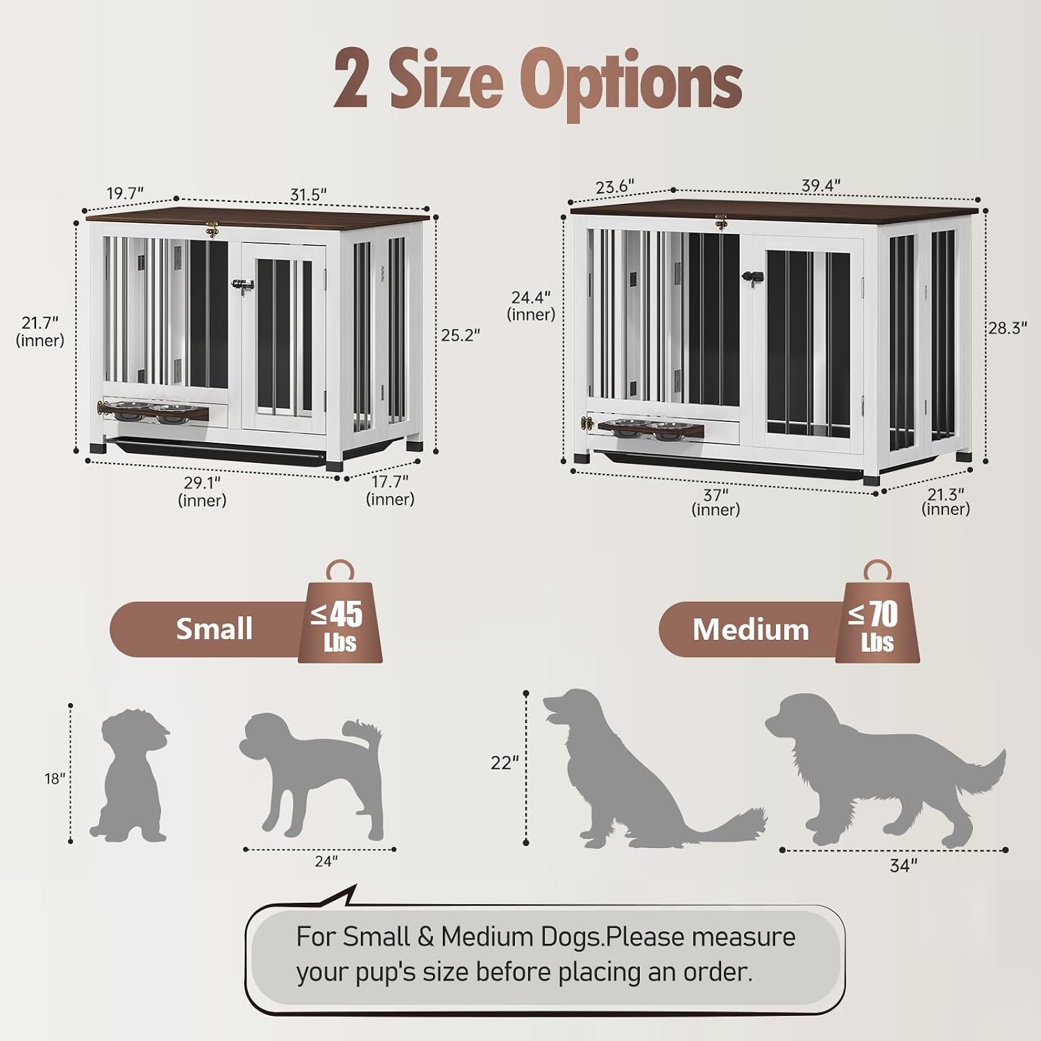 Dog Crate Furniture - 31.5' Wooden Dog Cage with Removable Tray & 360° Rotating Feeder | Multi-Functional Dog Kennel End Table for Small & Medium Dogs | Indoor Portable Pet Crates | Easy Assembly