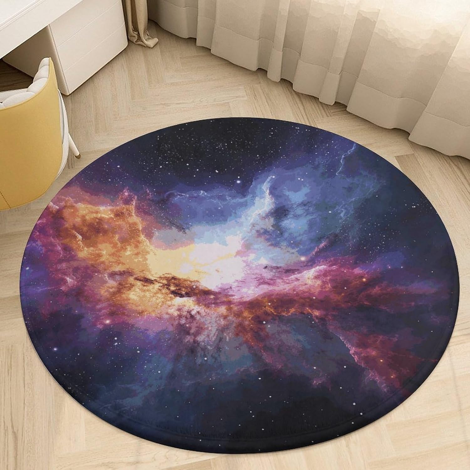 Nebula and Galaxy in The Universe Coral Velvet Round Floor Mat Non-Slip Bath Rug Floor Covering for Bathroom Vanity Guest Suite & Vacation Home