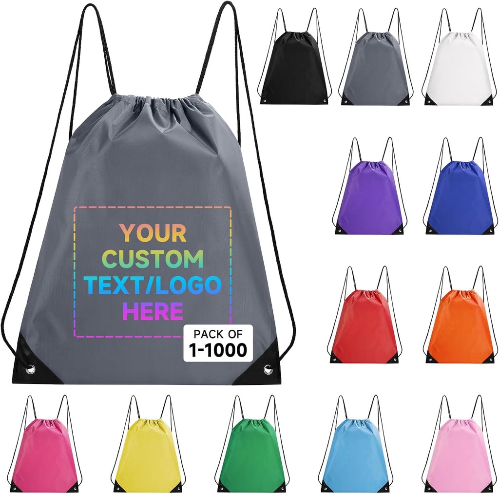Custom Drawstring Bags With Logo, 80 PCS Personalized Text Drawstring Backpack Bulk, Easy-to-Carry String Bag Great for Gym, Travelling and for Everyday Use (Gray)