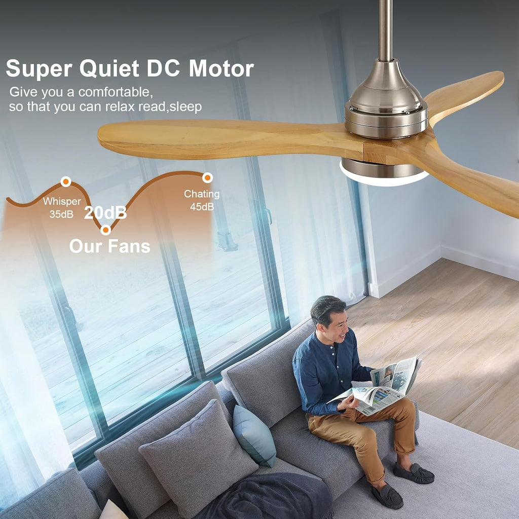 OKDNEG 42 Inch Ceiling Fans with Lights and Remote, Brushed Nickel 3 Blade Outdoor Ceiling Fans,3CCT Dimmable,Timer,Quiet DC Motor,6 speed,Indoor Outdoor Ceiling Fan for Offices Farmhouse Gazebo Patio