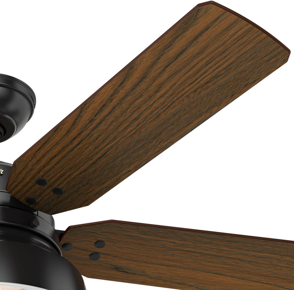 Hunter 52 inch Outdoor or Indoor Ceiling Fan with LED Light - Black Rustic Ceiling Fan with Pull Chain, For Bedroom, Living Room, or Patio, Standard Mount, No Remote - Mill Valley 59307, Matte Black