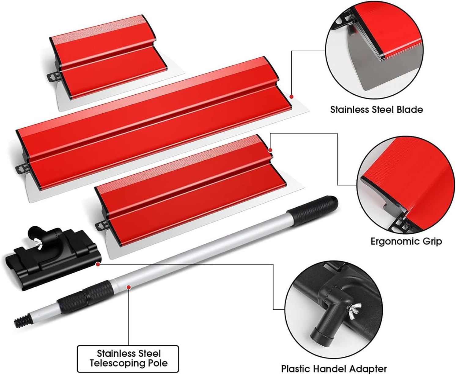 Drywall Skimming Blade Set Stainless Steel Skimming Blades Smoothing Spatula with Telescopic Pole for Wall and Ceiling