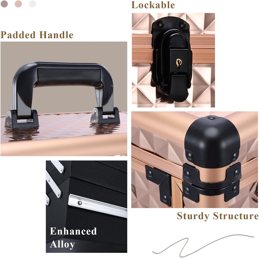 Professional Makeup Artist Rolling Train Case Multi-functional Cosmetic Train Case Large Trolley Storage Case for Nail Technicians Cosmetology Case for Hairstylist Rose Gold