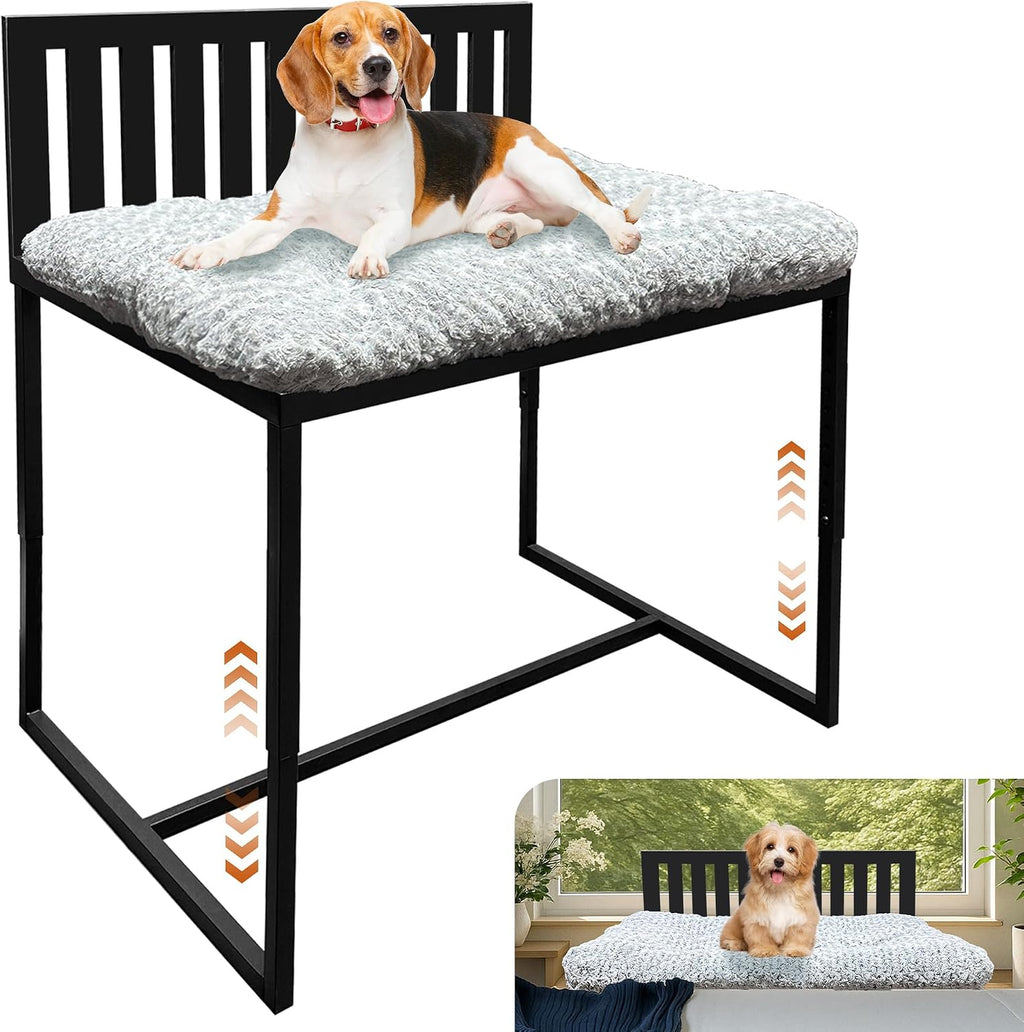Beside Dog Bed,Adjustable Height Dog Bunk Beds,25.5''x18''Metal Dogs Bed Frame with Cushion (Medium)