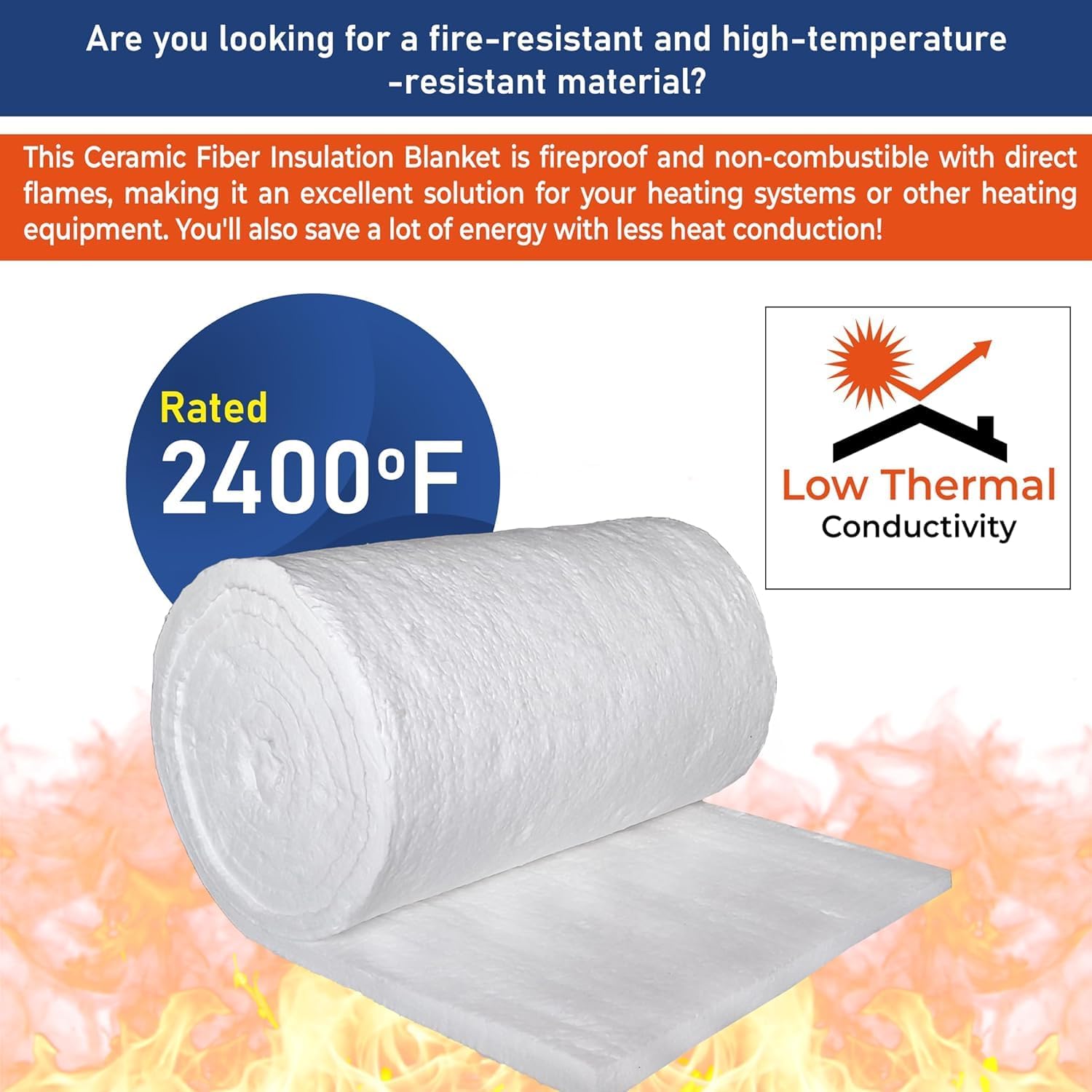 SIMOND STORE Ceramic Fiber Insulation Blanket - 1.5' x 24' x 150', 8# 2400F High Temperature Fireproof Insulation for Furnace, Forge, Kiln, Chimney, Boiler, Stove, Fireplace, Pizza Oven Dishwasher