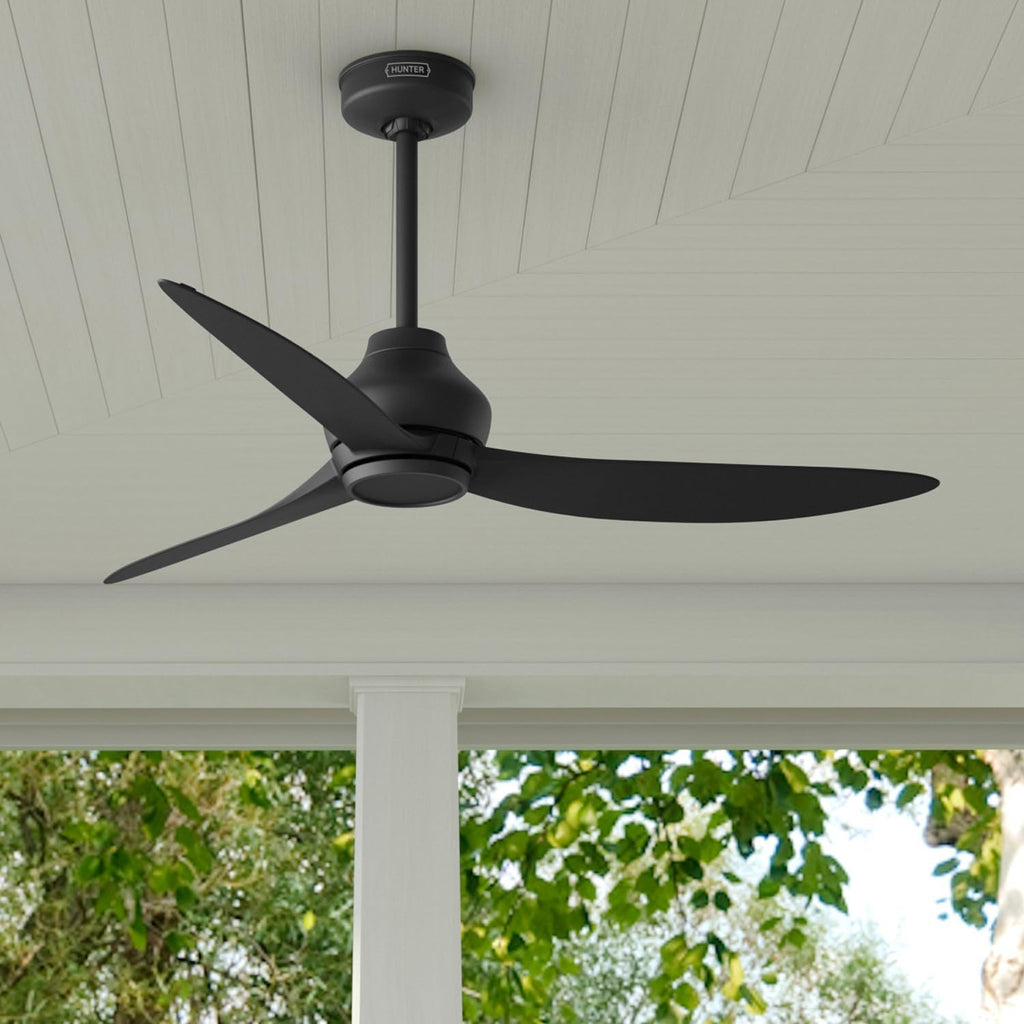 Hunter - Mazzini Indoor/Outdoor Ceiling Fan, Remote, 52-inch, Casual-style, 6-speed DC Motor, Energy Star, for porches, patios, sunrooms, bathrooms (Matte Black)
