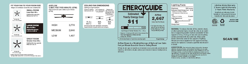 Good Housekeeping 63011R-BN Lanier Falls 52' Ceiling Fan with 5 Reversible Blades, Integrated LED & Remote Control, Brushed Nickel