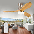 42 Inch Flush Mount Ceiling Fans with Lights and Remote, Dimmable 3 Blade Wood Bedroom Ceiling Fan with Lights Low Profile Ceiling Fan with Light Brushed Nickel Outdoor Ceiling Fans for Patios
