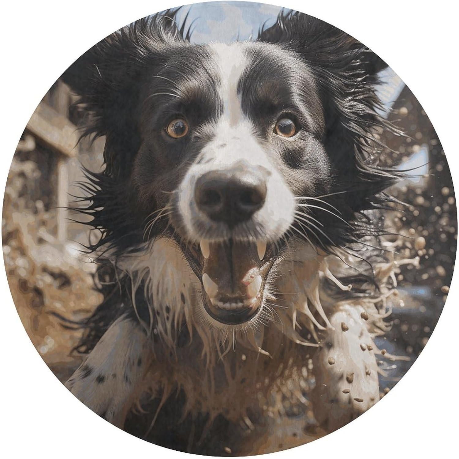 Pastor Border Collie Coral Velvet Round Floor Mat Non-Slip Bath Rug Floor Covering for Bathroom Vanity Guest Suite & Vacation Home