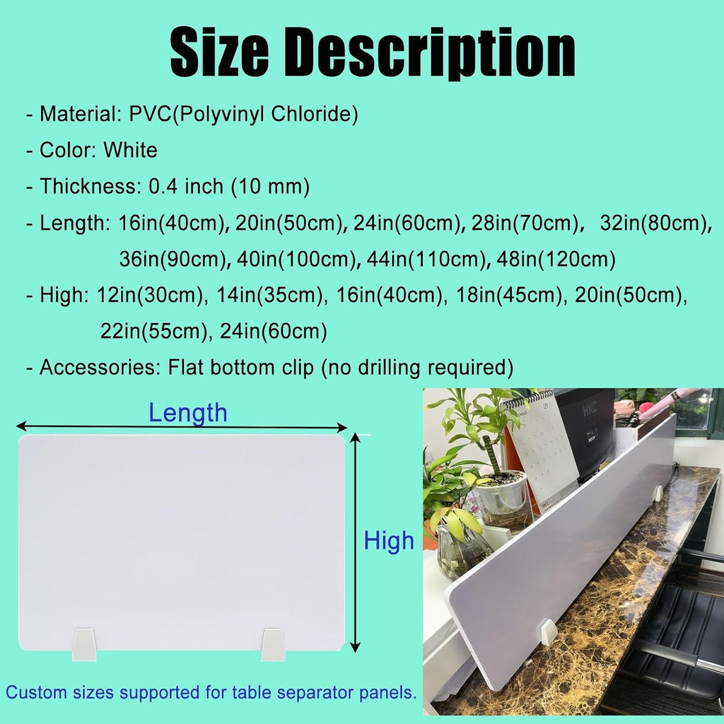 Office Countertop Screen Partition 16 28 36 48in Length, Free Standing Separador Desk, Clamp On Dividing and Protective Screens for Libraries/School(1 PC,L X H 24 in X 24 in)