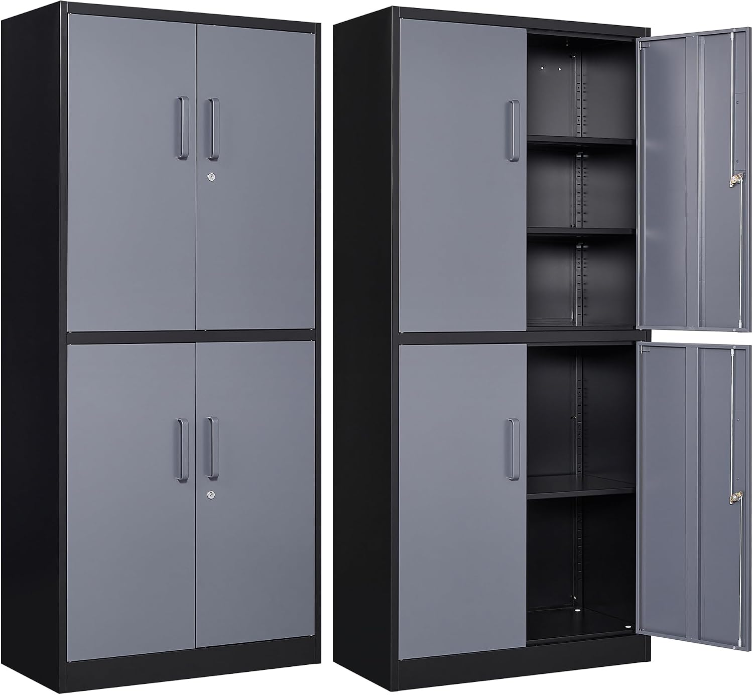 Letaya Metal Storage Cabinets with Lock Door and Shelves, Steel Garage Tool Cabinets for Home,Office, Warehouse,Lockers(71'-Black Gray)