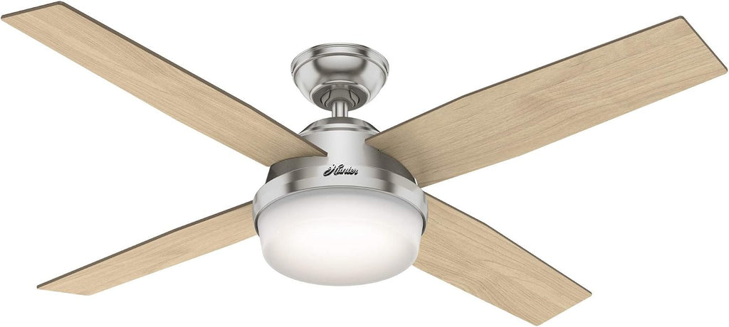 Hunter Fan 52 inch Contemporary Indoor Brushed Nickel Ceiling Fan with Light Kit and Remote Control (Renewed)