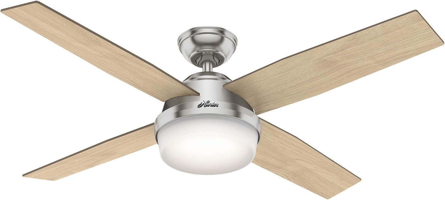 Hunter Fan 52 inch Contemporary Indoor Brushed Nickel Ceiling Fan with Light Kit and Remote Control (Renewed)