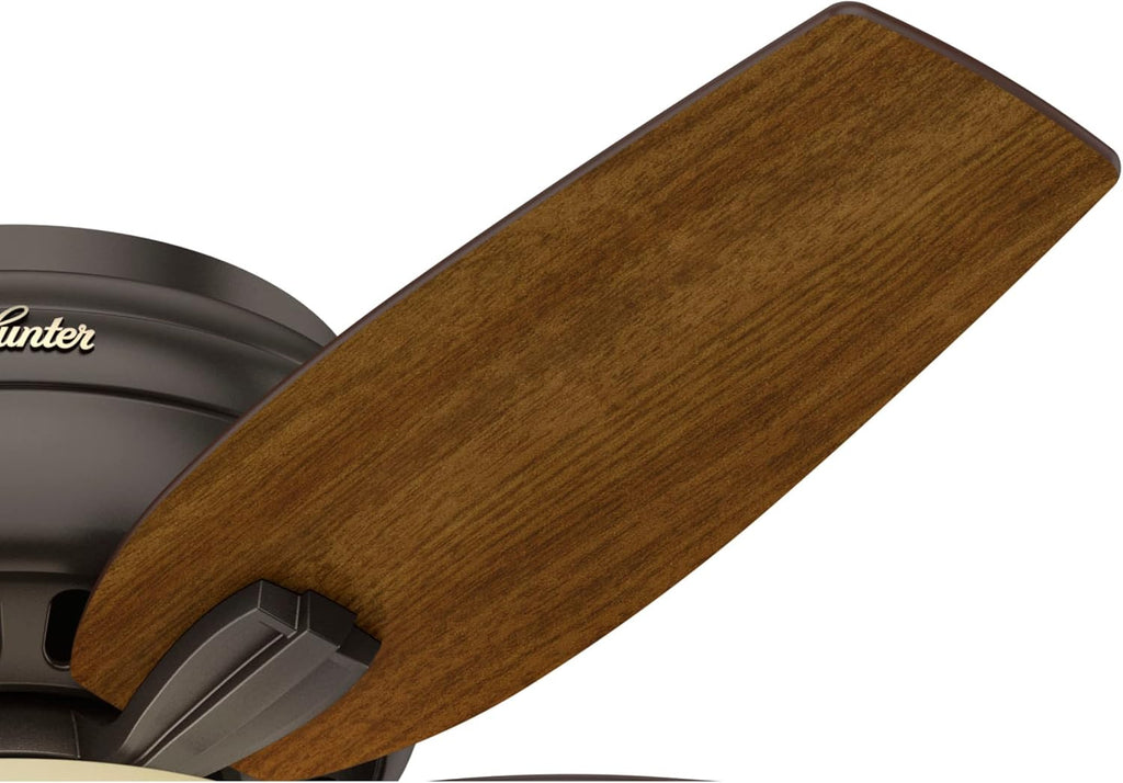 Hunter 42 inch Indoor Ceiling Fan with LED Light - Bronze Ceiling Fan with Pull Chain, For Bedroom or Living Room, Low Profile Flush Mount, No Remote, 5 Blades - Newsome 51081, Premier Bronze