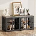 Lyromix 54'' Dog Crate Furniture with Double Rooms,Wooden Crate End Table Heavy Duty Indoor Puppy Cage for 2 Small Dogs, Multiple Units Can be Combined, Grey