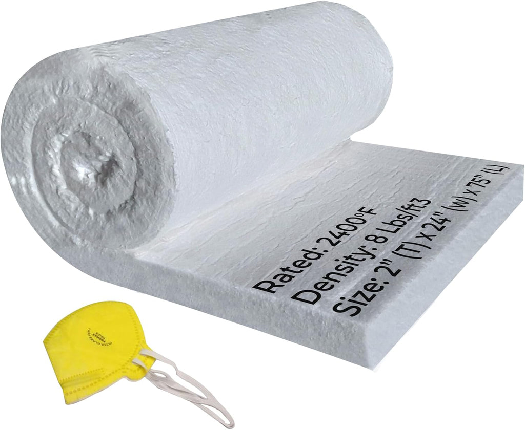 SIMOND Store Ceramic Fiber Blanket - 2' x 24' x 75', Density 8 LB 2400F Rated High Temp Insulation Baffle for Stove Forge Furnace Fireplace Kiln Pizza Oven Chimney Dishwasher Insulation Blanket