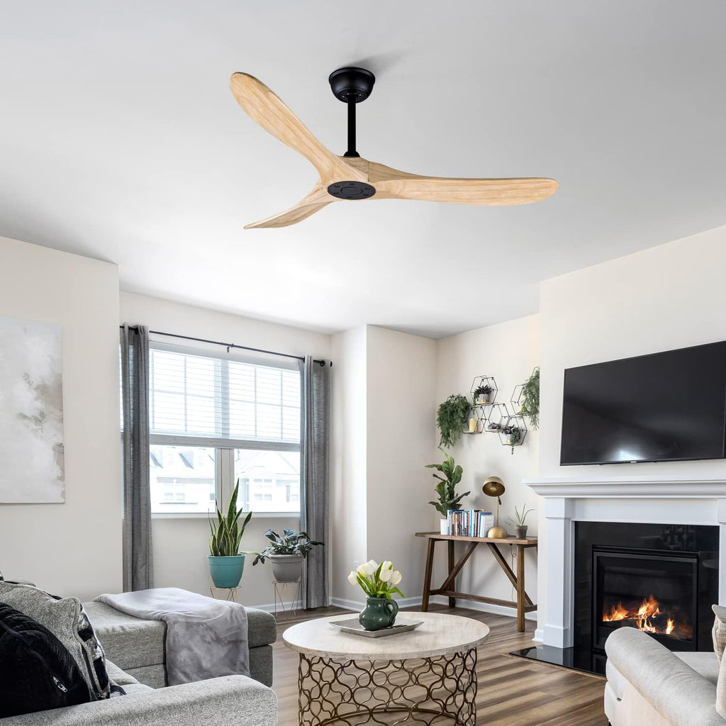 Bigzone 52' Outdoor/Indoor Ceiling Fans Without Lights, DC Motor Energy Saving, 3 Solid Wood Blades, Outdoor Ceiling Fans For Patios With Reversible Blades