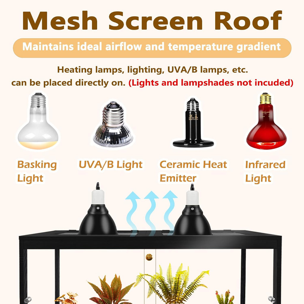 PROLEE Bearded Dragon Tank,34 Gallon Reptile Tank with Meatl Mesh Roof and Front Sliding Door,Lizard Tank,Spacious Reptile Enclosure for Snakes,Lguanas, Chameleons (Black)