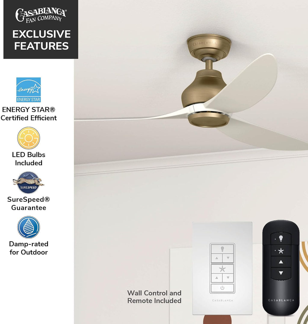 Casablanca - Eyla Indoor/Outdoor Ceiling Fan, 52-inch, 6-speed DC Motor, Energy Star, for porches, patios, sunrooms, bathrooms (Luxe Gold)