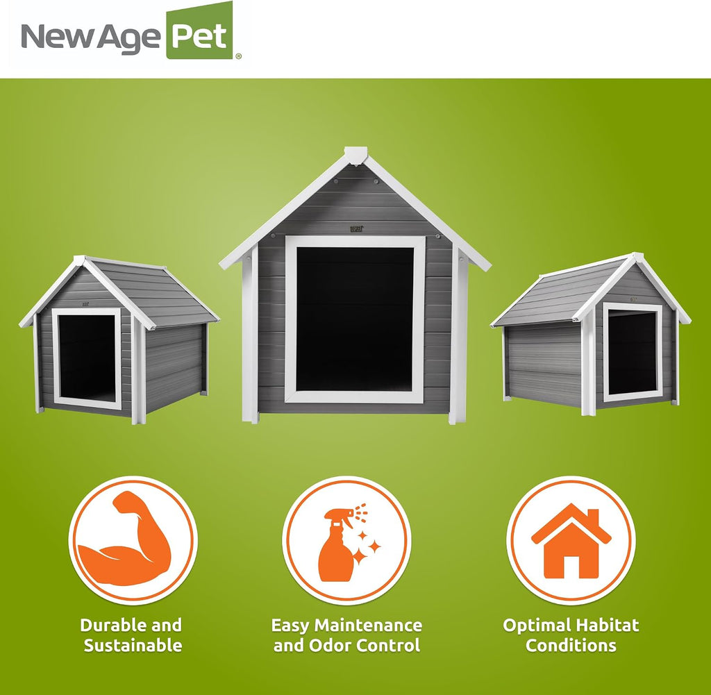 New Age Pet ECOFLEX Bunk Style Dog House for Large Dogs Weather Resistant, Non Toxic, Easy Assembly in Grey