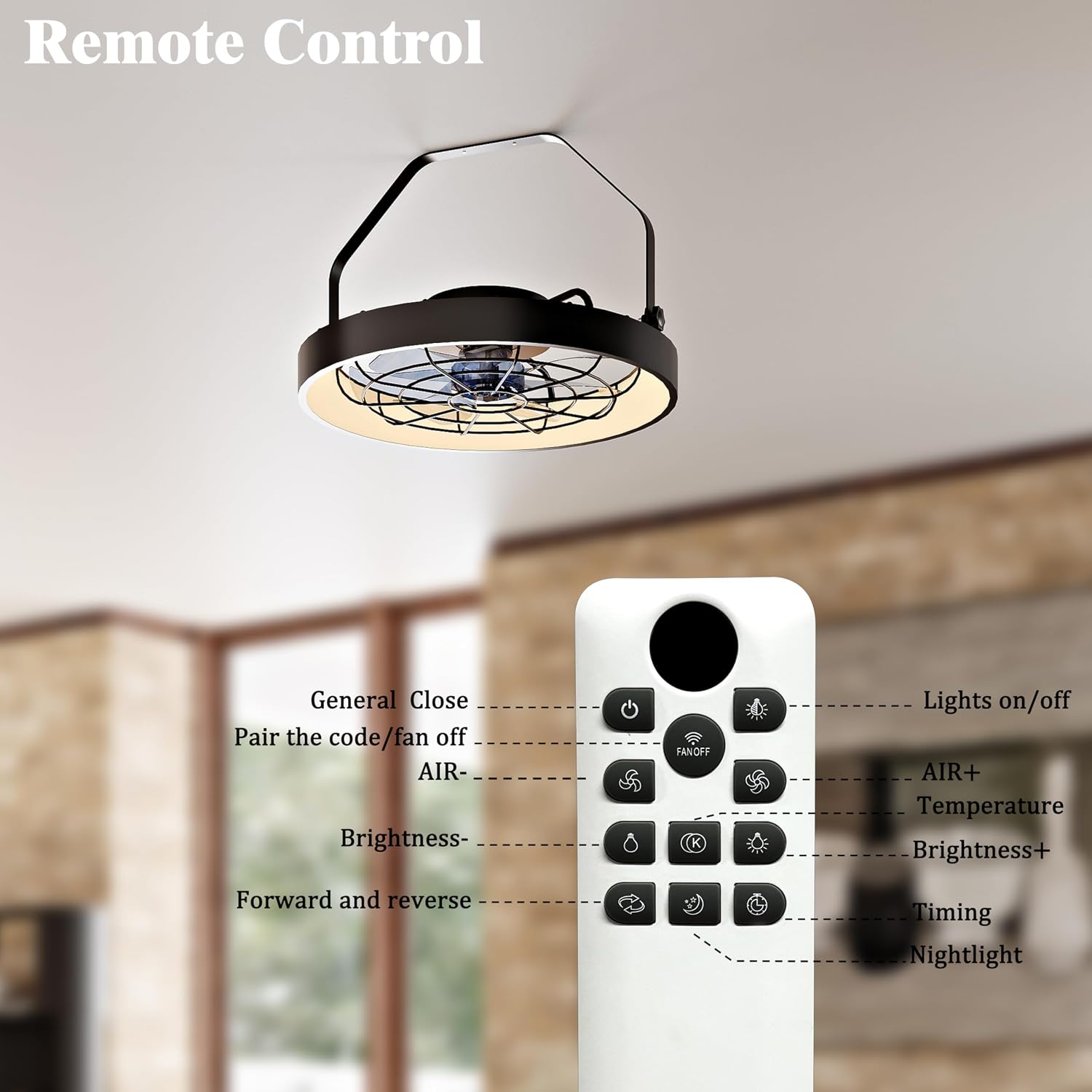 20' Wall Mount Fan with Light | Plug in - 3CCT Dimmable LED, 6-Speed, Smart Remote & APP Control, Ceiling & Wall Mount，Indoor & Outdoor for Patio, Garage, Living Room, Workshop（Metal Frame）