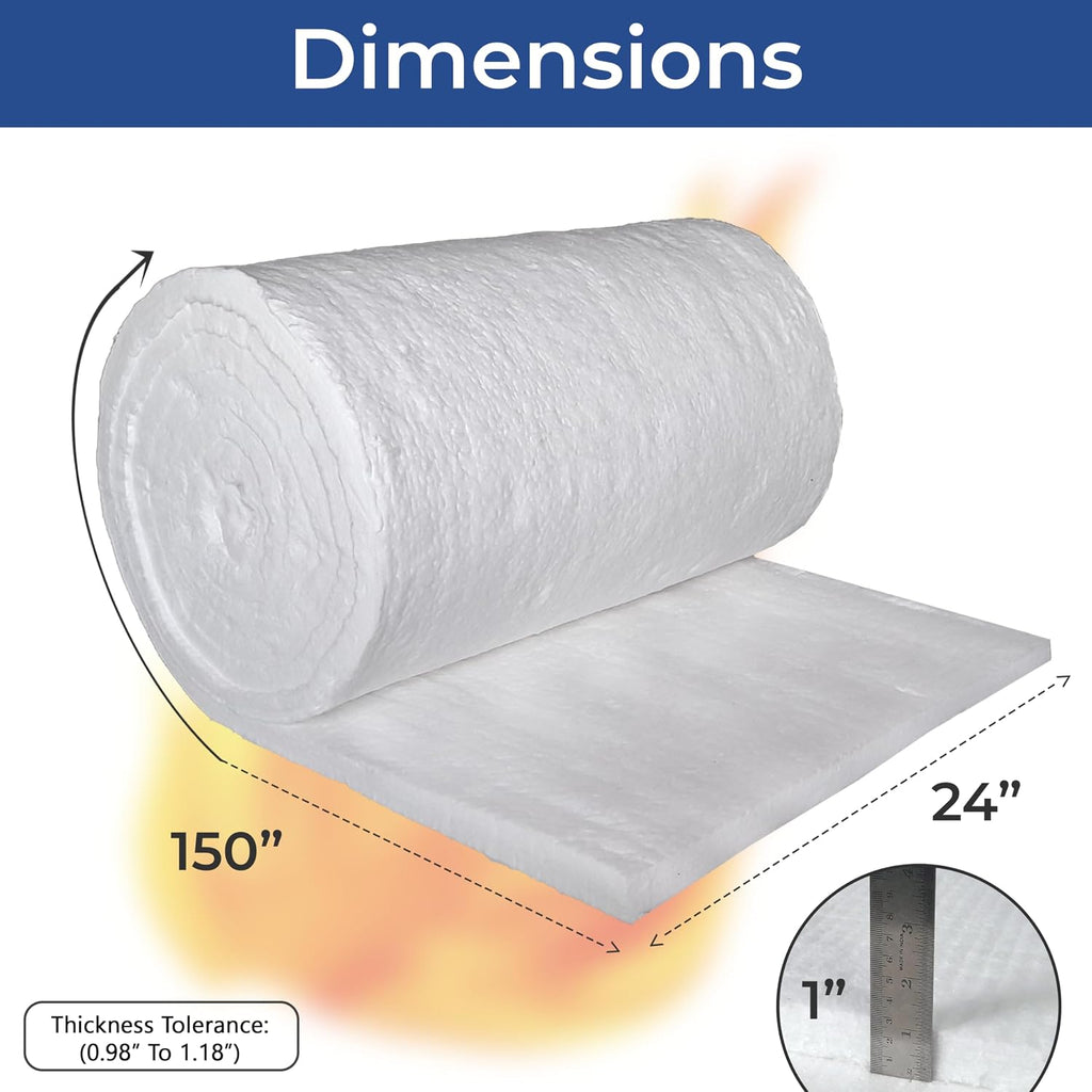 SIMOND STORE Ceramic Fiber Insulation Blanket - 1' Thick x 24' x 150', 8# 2400F, High Temp Insulation for Wood Stove Baffle, Fireplace, Pizza Oven, Chimney, Forge, Furnace, Kiln, Boiler, Dishwasher