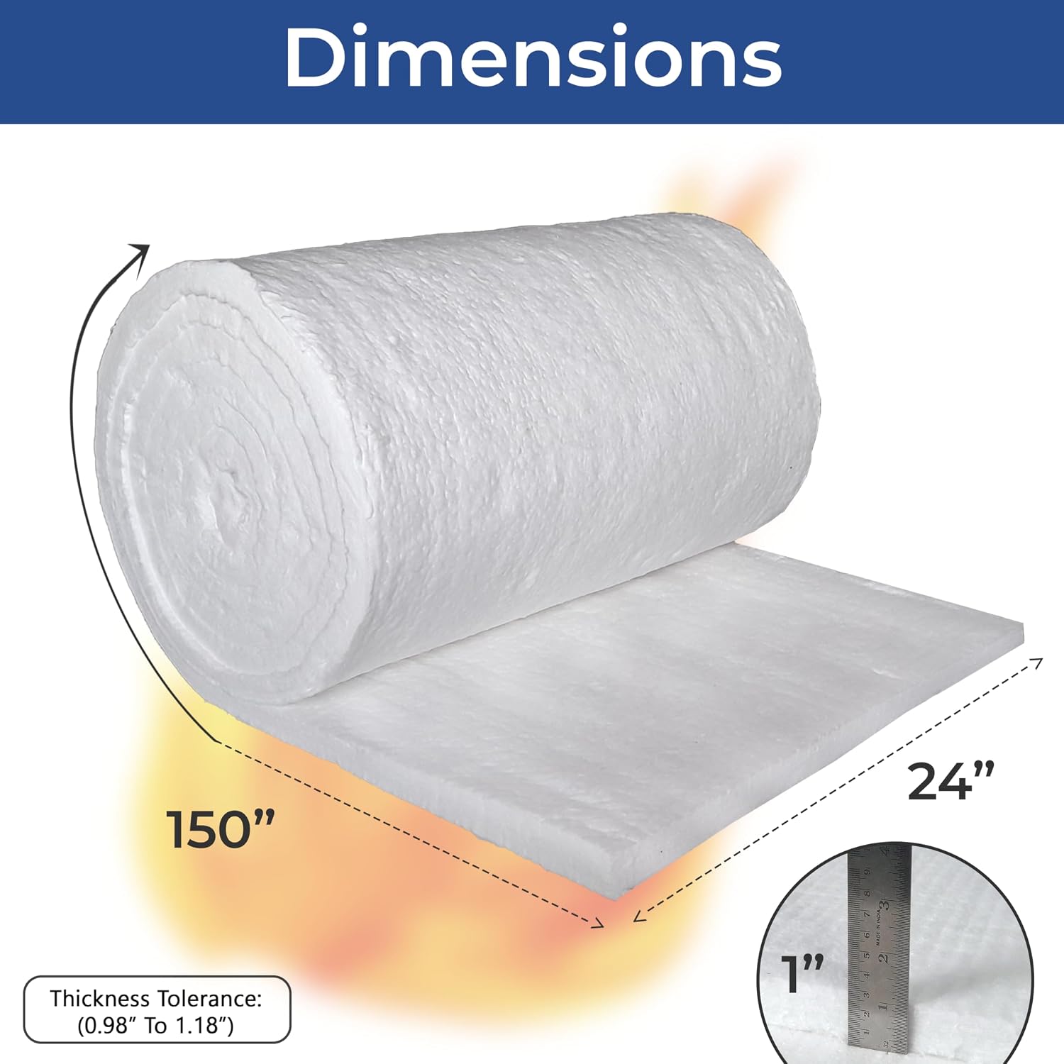 SIMOND STORE Ceramic Fiber Insulation Blanket - 1' Thick x 24' x 150', 8# 2400F, High Temp Insulation for Wood Stove Baffle, Fireplace, Pizza Oven, Chimney, Forge, Furnace, Kiln, Boiler, Dishwasher