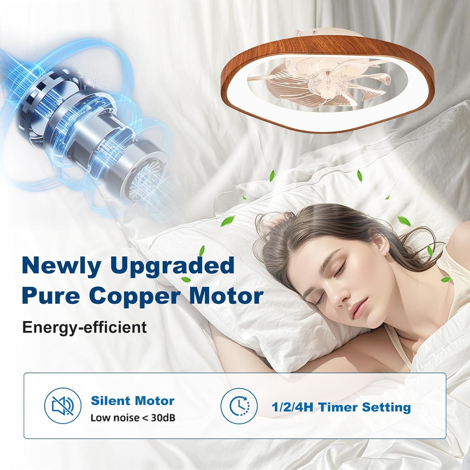 19.7' Modern Ceiling Fans with Lights and Remote, Dimmable Low Profile Ceiling Fan, Farmhouse Smart Bladeless Fandelier Flush Mount Ceiling Fan for Bedroom Dining Room