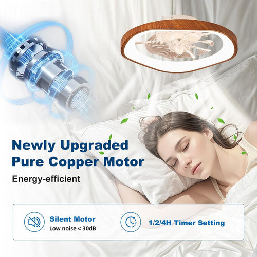 19.7' Modern Ceiling Fans with Lights and Remote, Dimmable Low Profile Ceiling Fan, Farmhouse Smart Bladeless Fandelier Flush Mount Ceiling Fan for Bedroom Dining Room