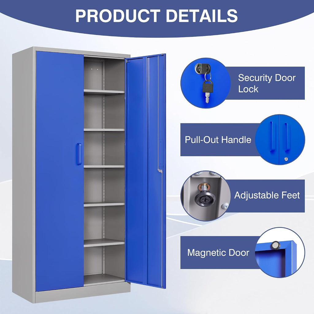 Metal Garage Storage Cabinet,Steel Storage Cabinet with Doors and Adjustbale Shelves,Lockable Tool Cabinet for Garage,Basement,Home Office,School