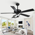 52 Inch Ceiling Fans with Lights and Remote - Creative Black Modern Ceiling Fan, 3CCT, 6 Speeds, Quiet, Dual-Sided Reversible 5 Blades Indoor Outdoor Chandelier Fan for Bedroom Living Room