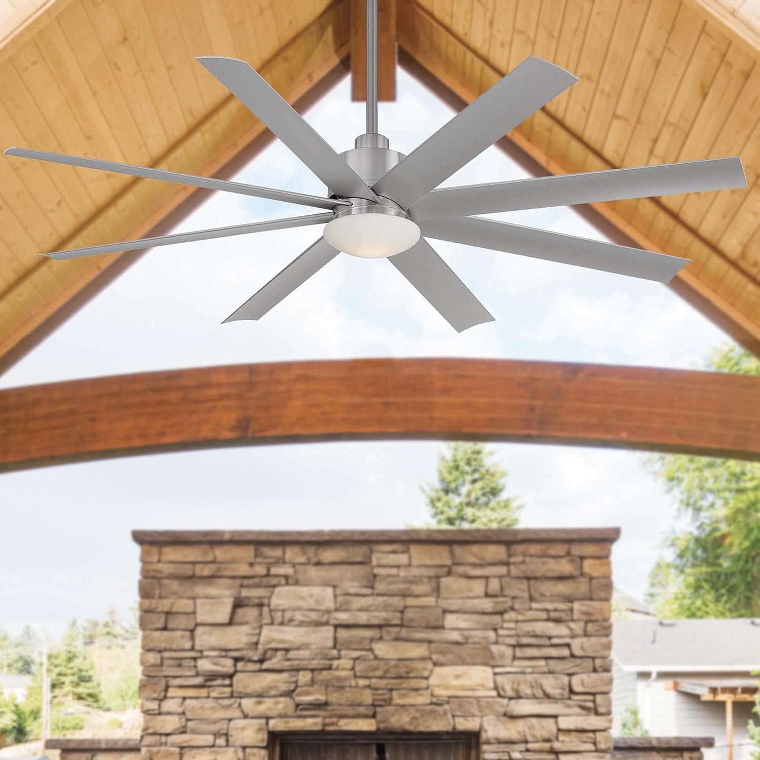 MINKA-AIRE F888L-BNW Slipstream 65 Inch Outdoor Ceiling Fan with Dimmable LED Light and DC Motor in Brushed Nickel Wet Finish