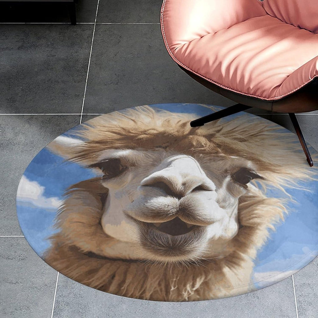 Funny Alpaca Llama Coral Velvet Round Floor Mat Non-Slip Bath Rug Floor Covering for Bathroom Vanity Guest Suite & Vacation Home