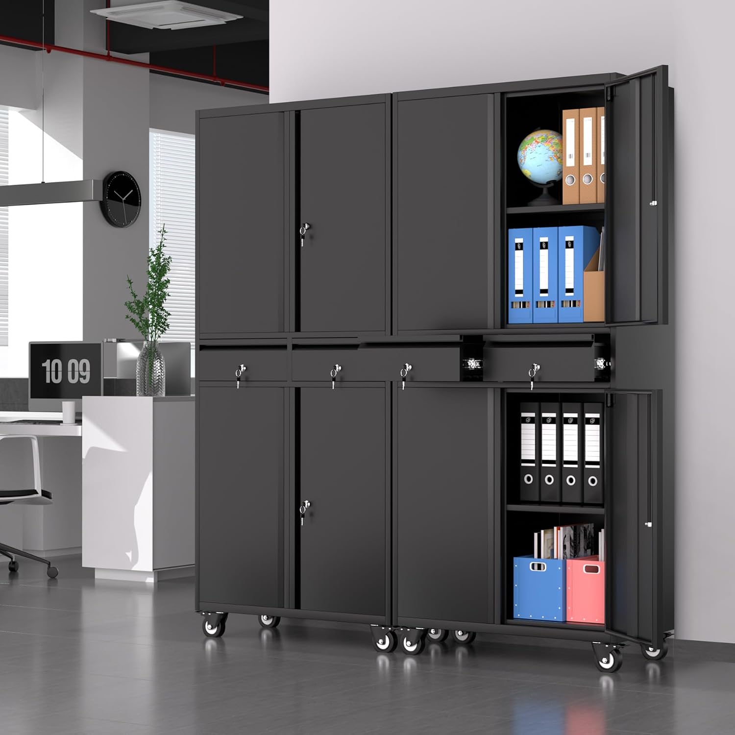 IDEALHOUSE Garage Storage Cabinet, 73 Inch Metal with Locking Doors and Adjustable Shelves, Heavy Duty Tool Cabinet with 2 Drawers
