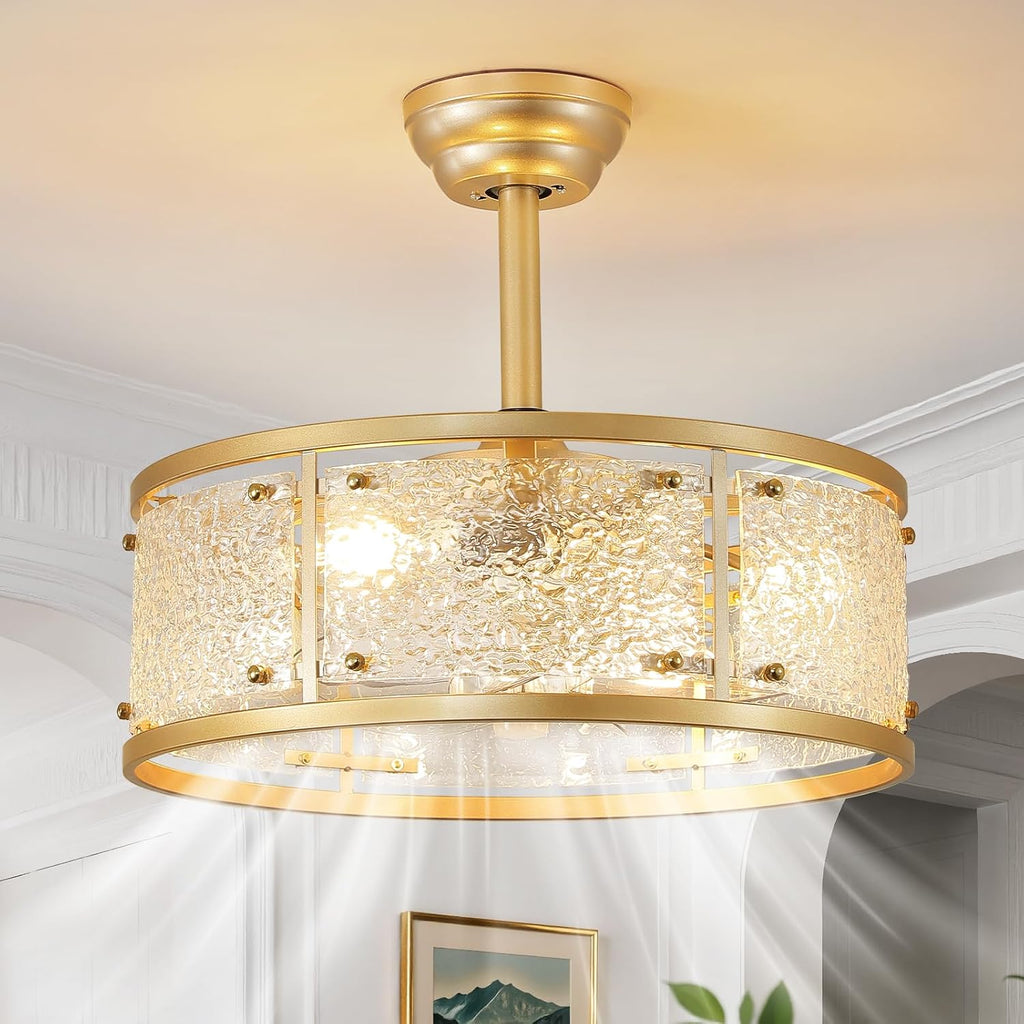 AIJIASI 20' Caged Ceiling Fans with Lights, Gold Fandelier Ceiling Fan with Light, Mid Century Chandelier Ceiling Fan with Remote Control, 6 Speeds for Bedroom, Nursery, Living Room