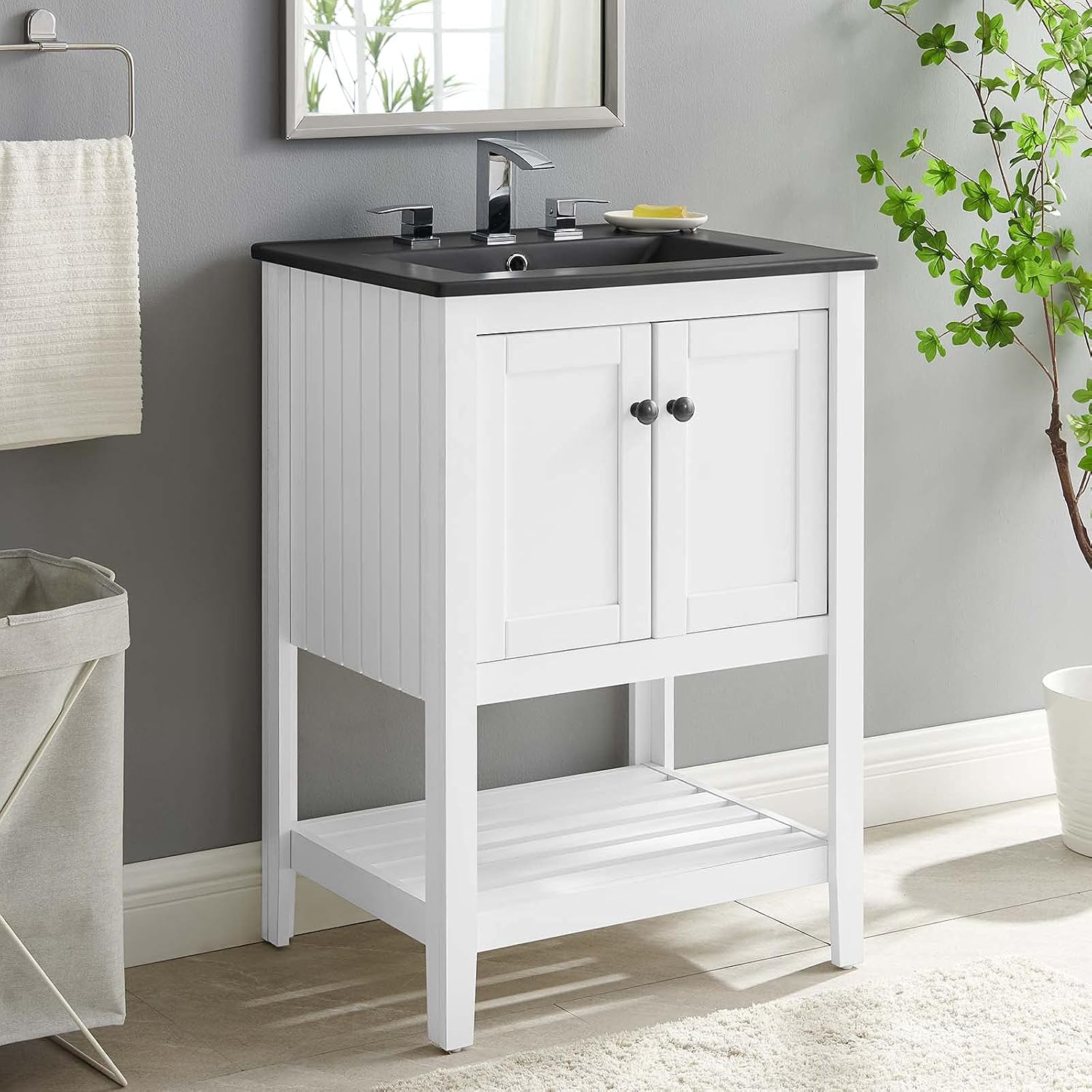 Sink Vanity Cabinet, Wood, White Black, Modern Contemporary, Hotel Bedroom Bathroom Master Suite