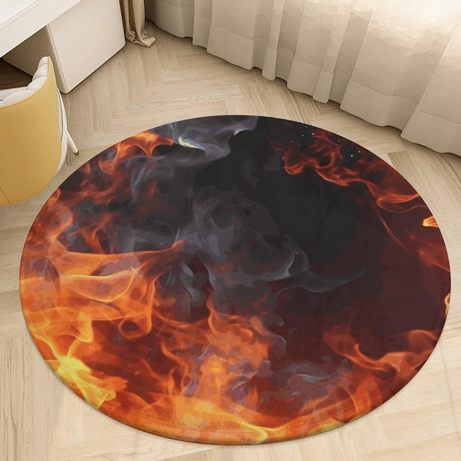 Fire Flame Smoke Coral Velvet Round Floor Mat Non-Slip Bath Rug Floor Covering for Bathroom Vanity Guest Suite & Vacation Home