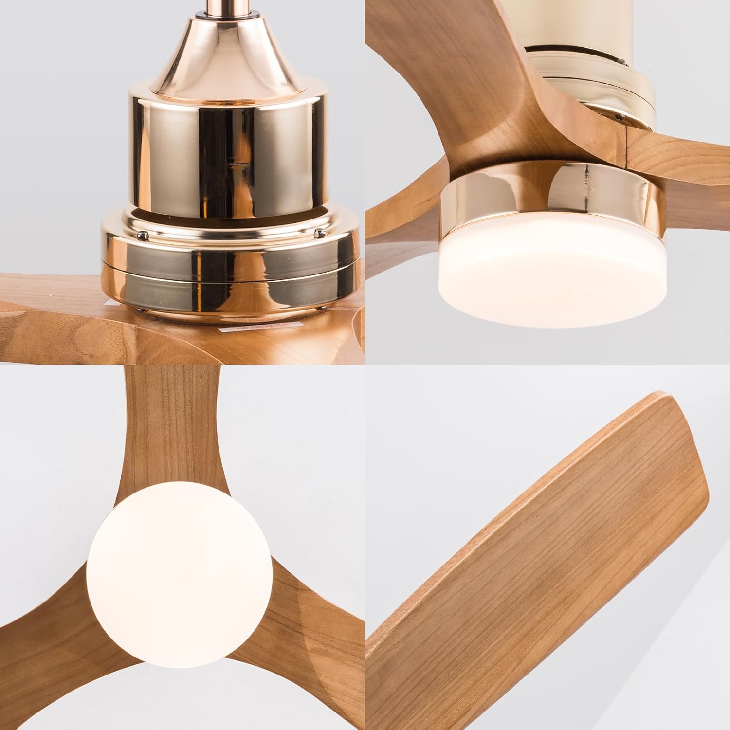 Modern Indoor Ceiling Fan with Light Remote Control,3 Solid Wood Blades,6 Speed DC Motor,22W Dual Color LED, Outdoor Ceiling Fan Chandelier for Living Room,Bedroom,Patio,Dining Room (Glossy Gold 48in)