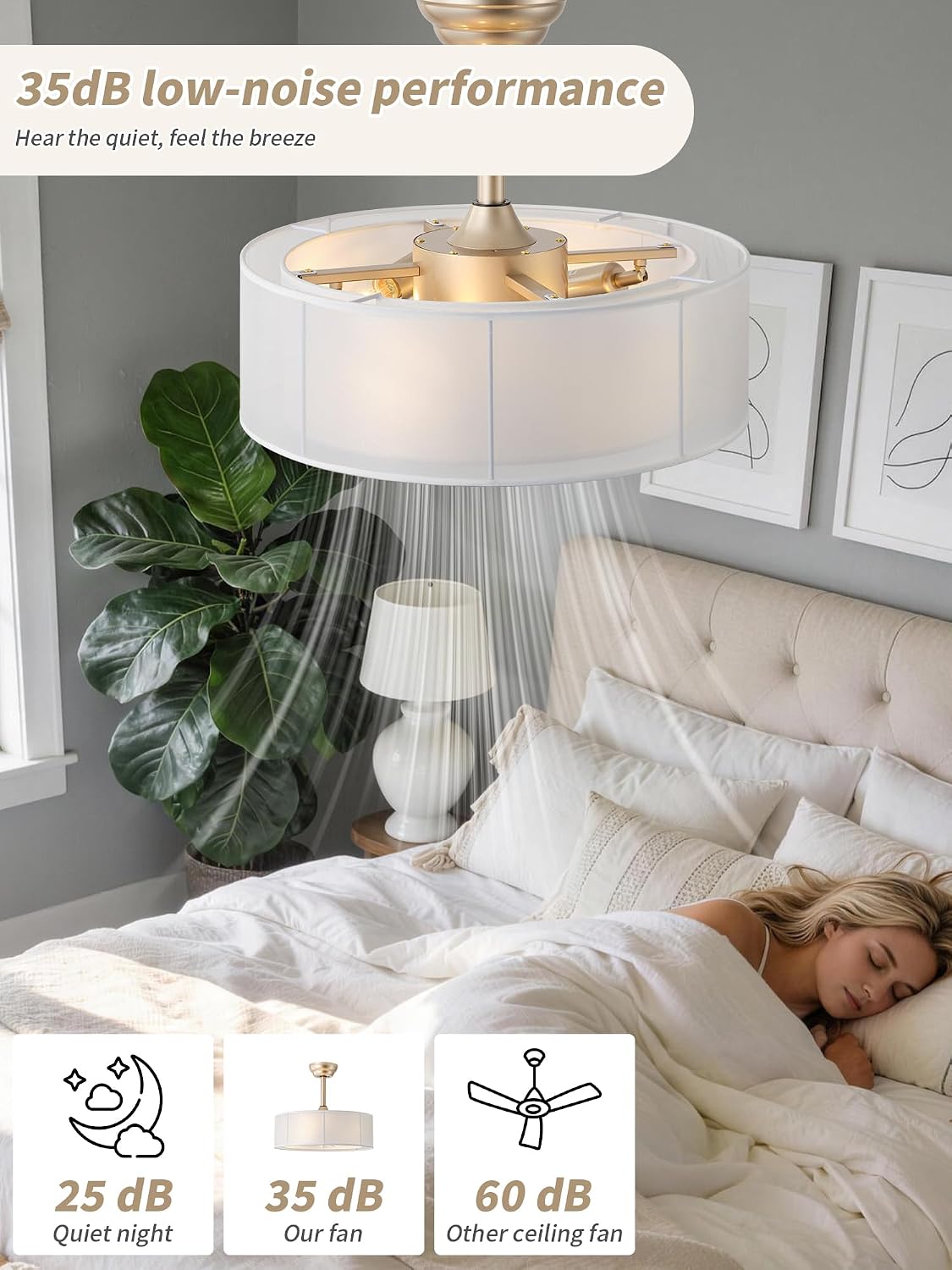 20' Caged Fandelier Ceiling Fans with Lights, Gold Boho Chandelier Ceiling Fan with Light Remote Control with 6 Speeds for Bedroom, Living Room, Nursery