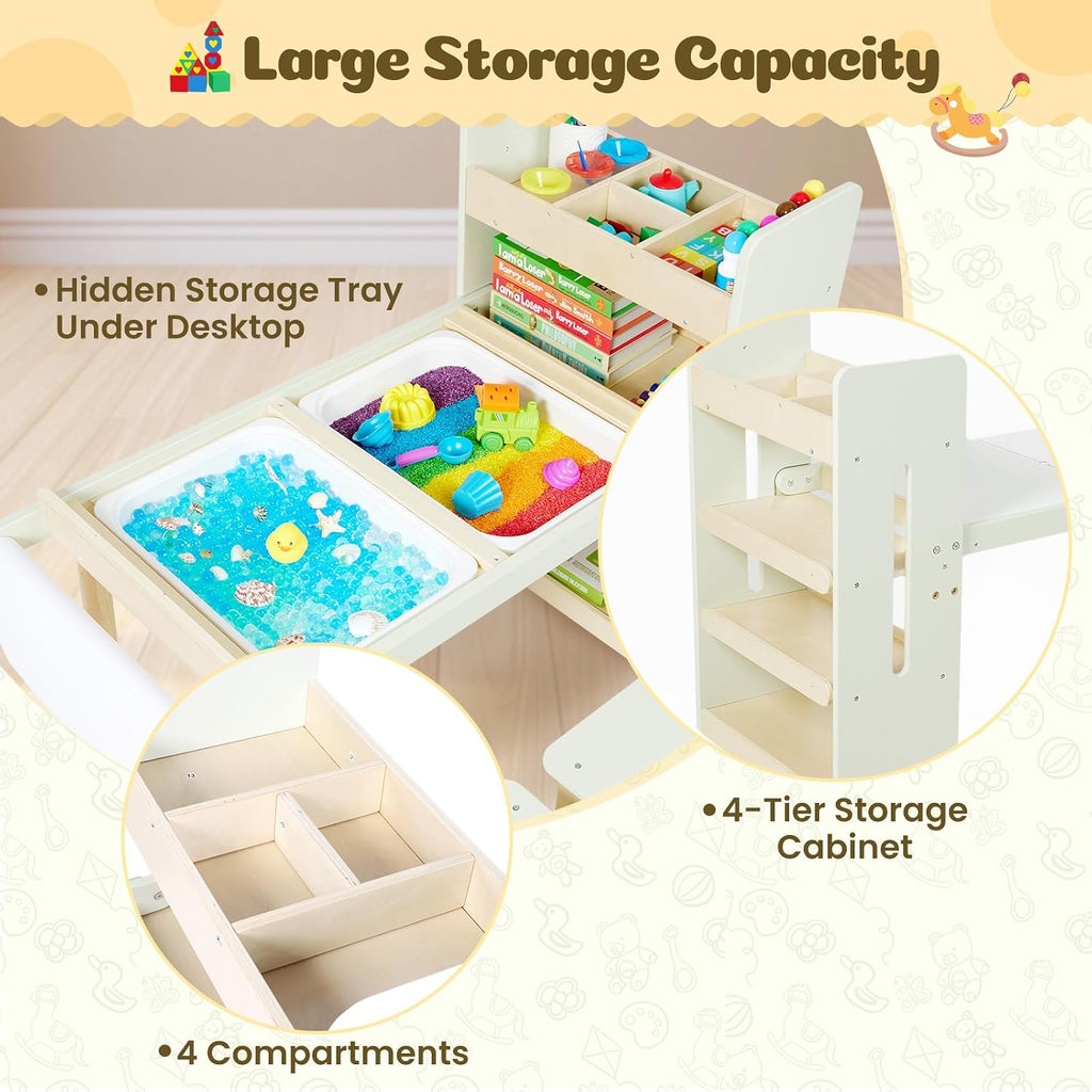 Kids Sensory Table and Chairs Set, Toddlers Activity Table with Large Storage Bins & Shelves, 6 in 1 Kids Art Desk with Blackboard Whiteboard for Playrooms Daycare,Sand & Water Table for Toddler Gifts
