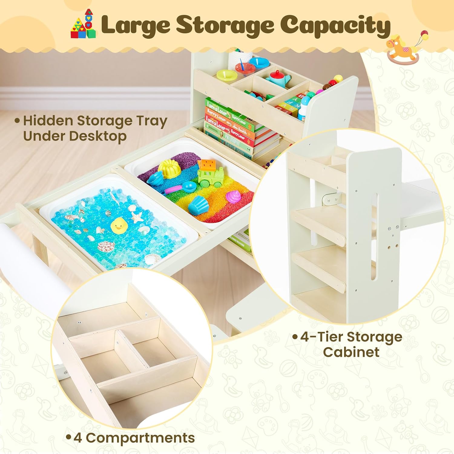 Kids Sensory Table and Chairs Set, Toddlers Activity Table with Large Storage Bins & Shelves, 6 in 1 Kids Art Desk with Blackboard Whiteboard for Playrooms Daycare,Sand & Water Table for Toddler Gifts