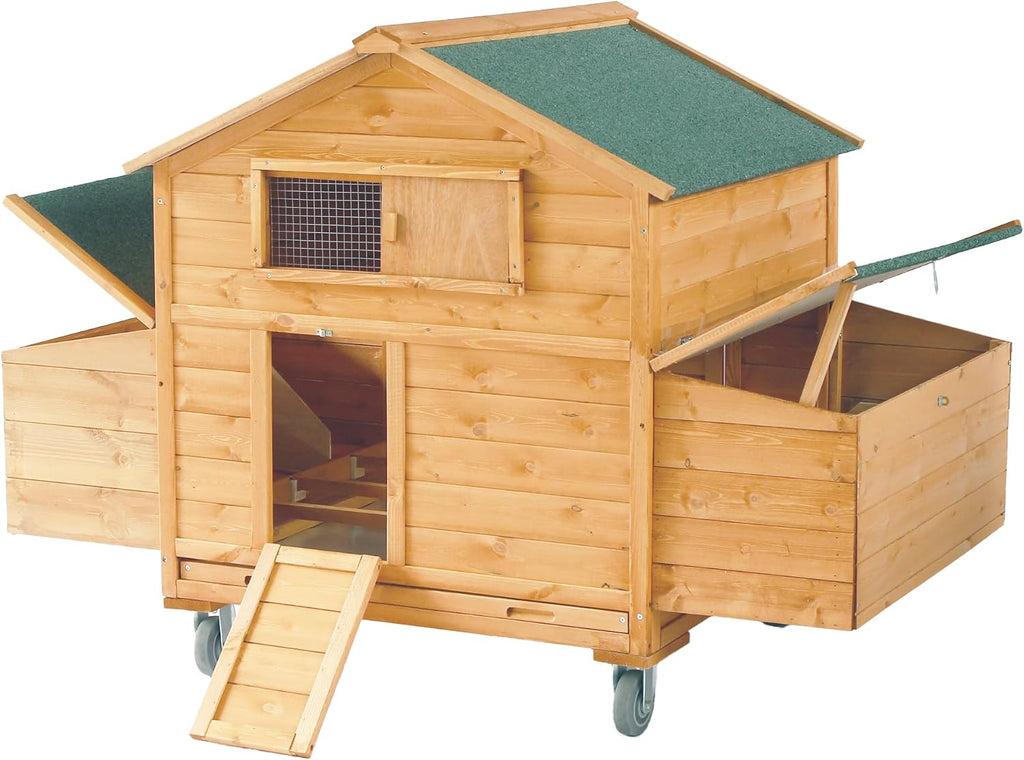 Mobile Chicken Coop with Wheels, Large Hen House with Nesting Boxes,Portable Chicken House for 4-6 Chicken,Wooden Poultry Cage,Waterproof Rabbit Cage,Duck Coop