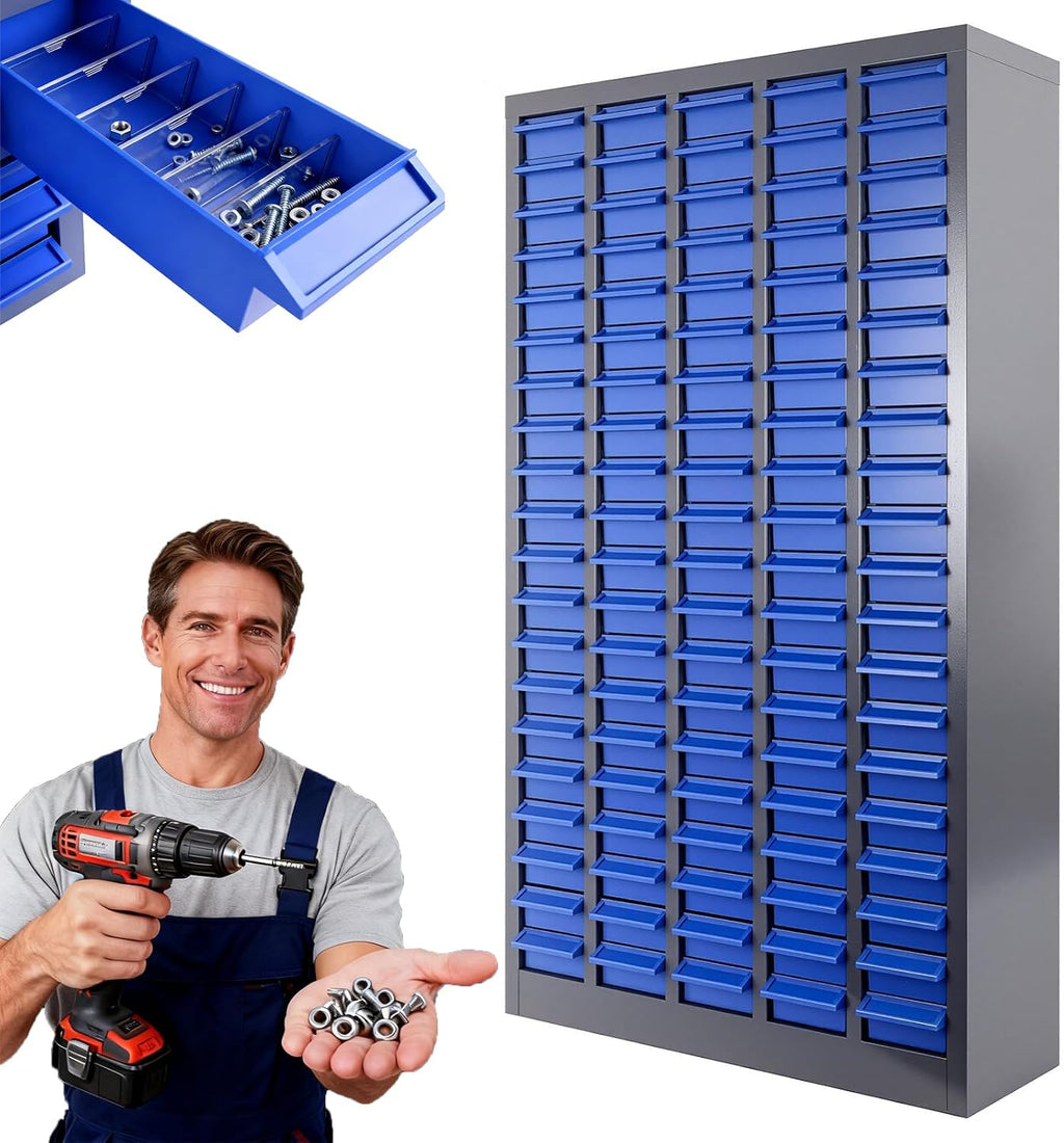 75 Drawers Parts Cabinet, Heavy-Duty Bolt and Nut Tool Storage Cabinet with Adjustable Shelves and Labels for Workshop Organization