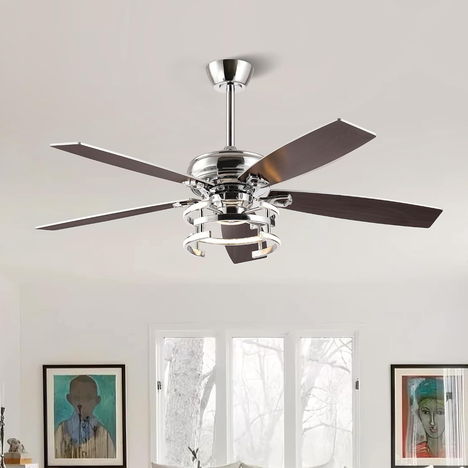 Ceiling Fans with Lights and Remote - Modern Silver Ceiling Fan with 3CCT, 6 Speeds, Quiet, Dual-Sided Reversible Blades Indoor Outdoor Chandelier Fan for Bedroom Living Room