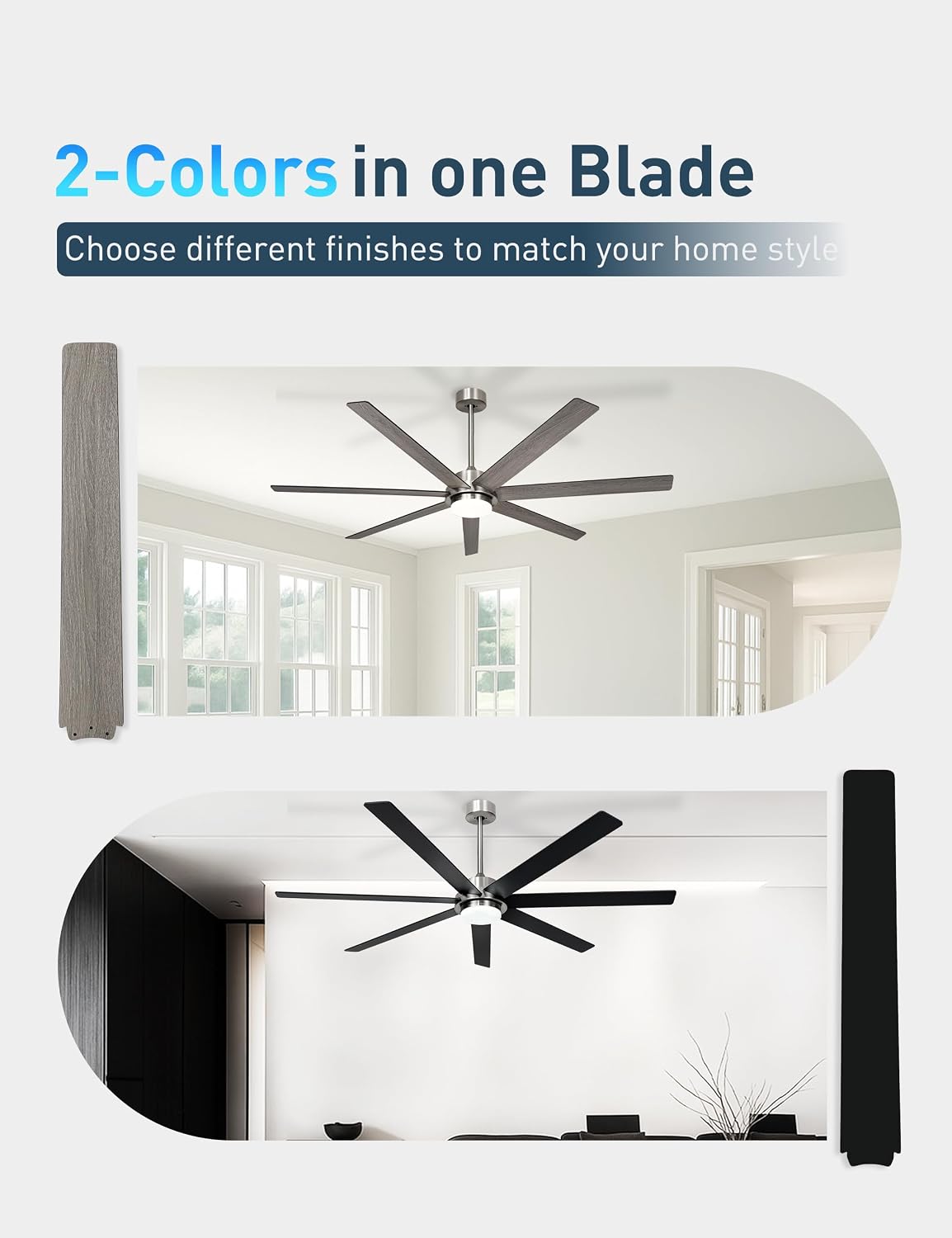 Minislak 65 Inch Large Smart Ceiling Fan with Light and Remote via WIFI Alexa APP Control,Dimmable,Quiet DC Motor Indoor Outdoor Ceiling Fans for Patios or Bedroom